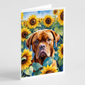Dogue de Bordeaux in Sunflowers Greeting Cards Pack of 8 Blank Cards with Envelopes Whimsical A7 Size 5x7