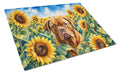 Dogue de Bordeaux in Sunflowers Cutting Board Tempered Glass Kitchen Cutting Surface, Heat Resistant Chopping Board with Non-Slip Feet, Decorative Food Prep & Serving