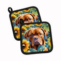 Dogue de Bordeaux in Sunflowers Pot Holder Set of 2 Heat Resistant Quilted Hot Pads 7.5 x 7.5 Inch, Insulated Kitchen Trivets for Cooking & Baking