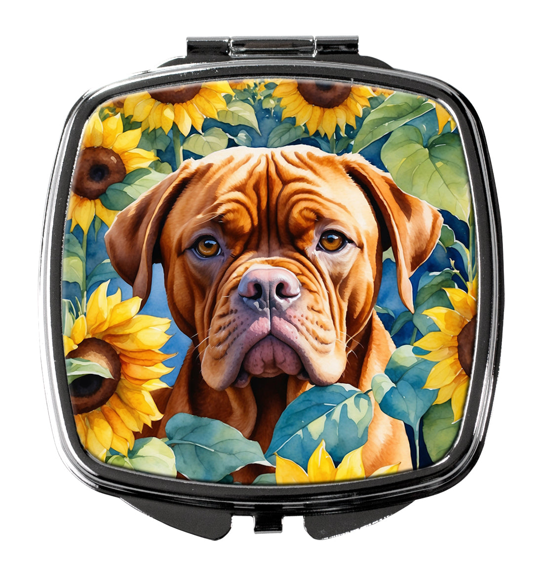 Dogue de Bordeaux in Sunflowers Compact Mirror Decorative Travel Makeup Mirror for Women Girls Gifts Pocket Makeup Mirror Folding Handheld