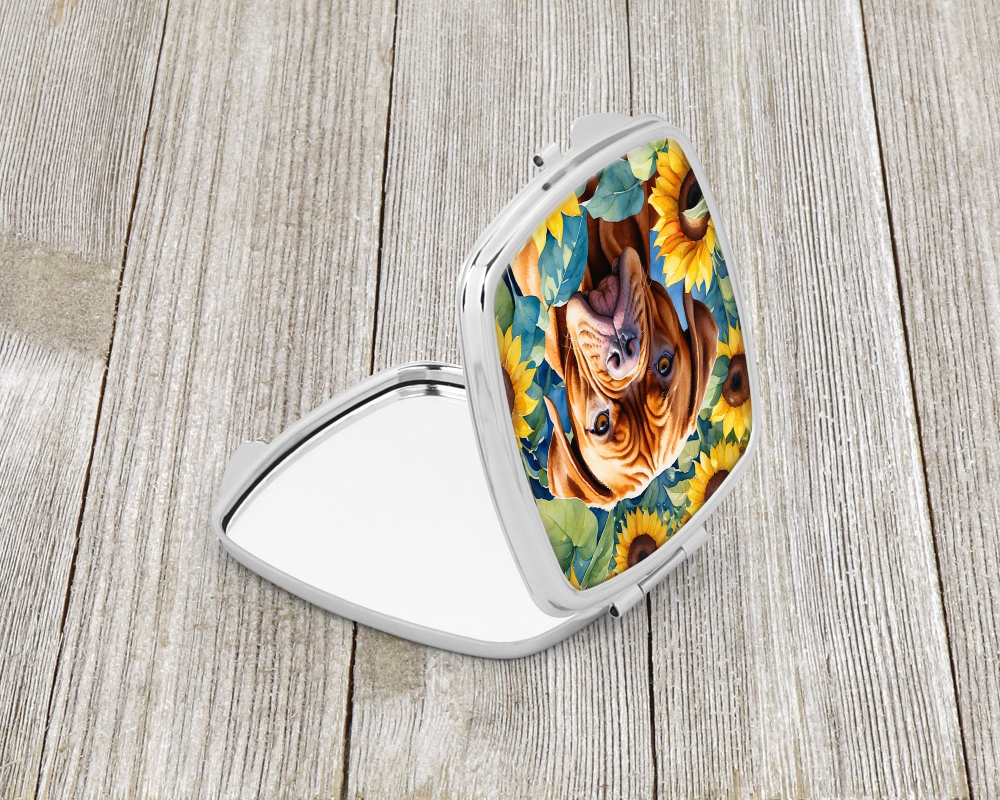 Dogue de Bordeaux in Sunflowers Compact Mirror Decorative Travel Makeup Mirror for Women Girls Gifts Pocket Makeup Mirror Folding Handheld