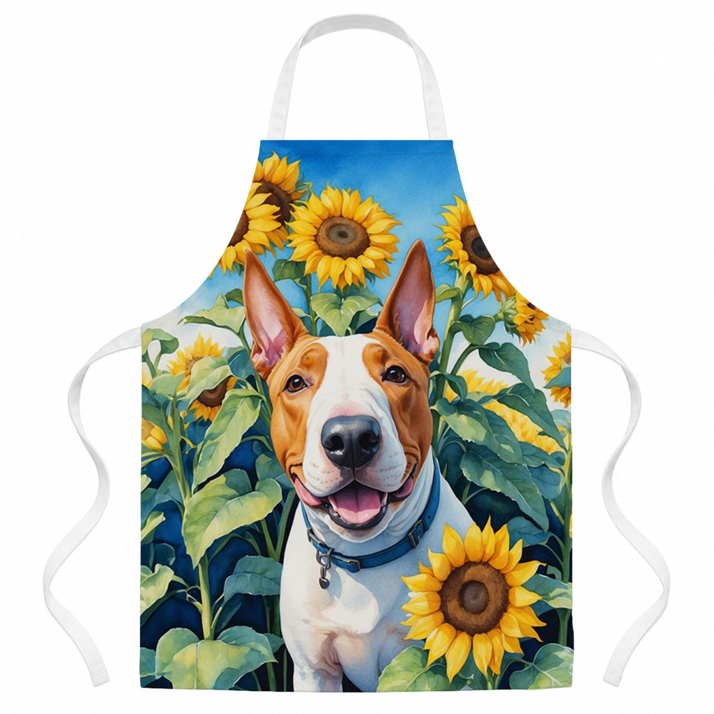English Bull Terrier in Sunflowers Apron Cooking Kitchen Server Baking Crafts Gardening for Adult Women Men, Unisex, Large, Multicolor
