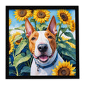 English Bull Terrier in Sunflowers Framed Metal Print Bathroom, Kitchen, Office, Home Decor Wall Art Ready to Hang, Square, 8X8