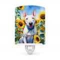 English Bull Terrier in Sunflowers Ceramic Night Light Compact, UL-Certified, Ideal for Bedroom, Bathroom, Nursery, Hallway, Kitchen, 6x4x3, Multicolor