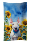 English Bull Terrier in Sunflowers Kitchen Towel Velour Plush Front and Cotton Loop Back Machine Washable