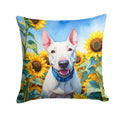 English Bull Terrier in Sunflowers Decorative Throw Pillow 14x14 Indoor Outdoor Accent Cushion, Fabric Cover with Insert for Sofa, Bed, Porch & Living Room