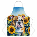 English Bulldog in Sunflowers Apron Cooking Kitchen Server Baking Crafts Gardening for Adult Women Men, Unisex, Large, Multicolor