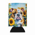 English Bulldog in Sunflowers Can or Bottle Hugger Cooler Sleeve for Standard 12 oz Cans, Insulated Foam Beer & Soda Can Hugger Reusable