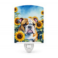 English Bulldog in Sunflowers Ceramic Night Light Compact, UL-Certified, Ideal for Bedroom, Bathroom, Nursery, Hallway, Kitchen, 6x4x3, Multicolor