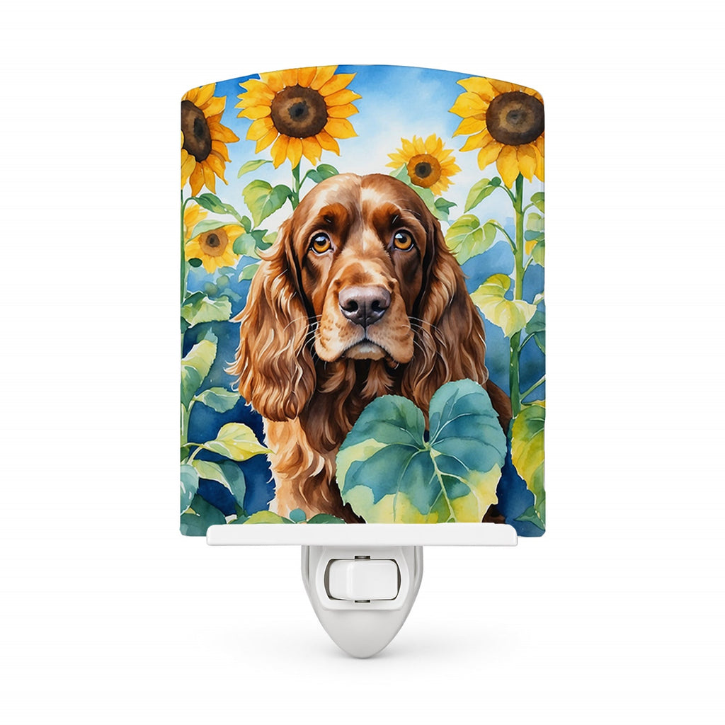 English Cocker Spaniel in Sunflowers Ceramic Night Light Compact, UL-Certified, Ideal for Bedroom, Bathroom, Nursery, Hallway, Kitchen, 6x4x3, Multicolor