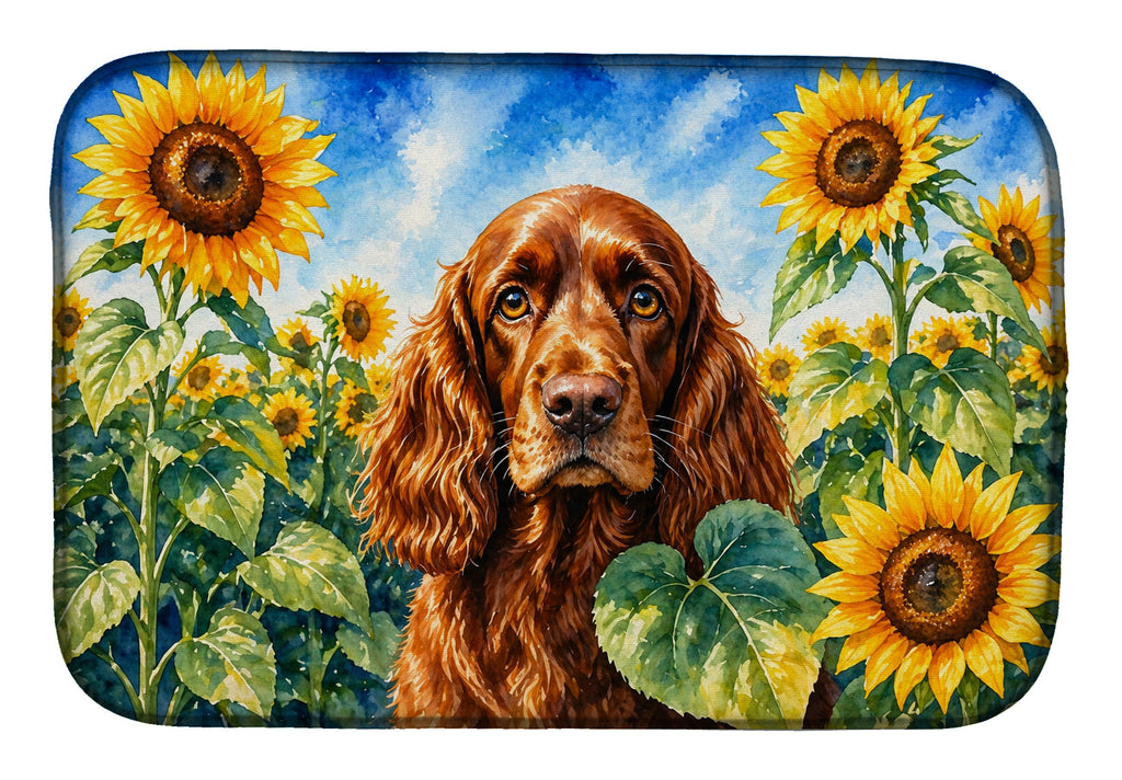 English Cocker Spaniel in Sunflowers Dish Drying Mat Absorbent Dish Drying Mat Pad for Kitchen Counter Dish Drainer Mat for Countertop, 14 x 21", Multicolor
