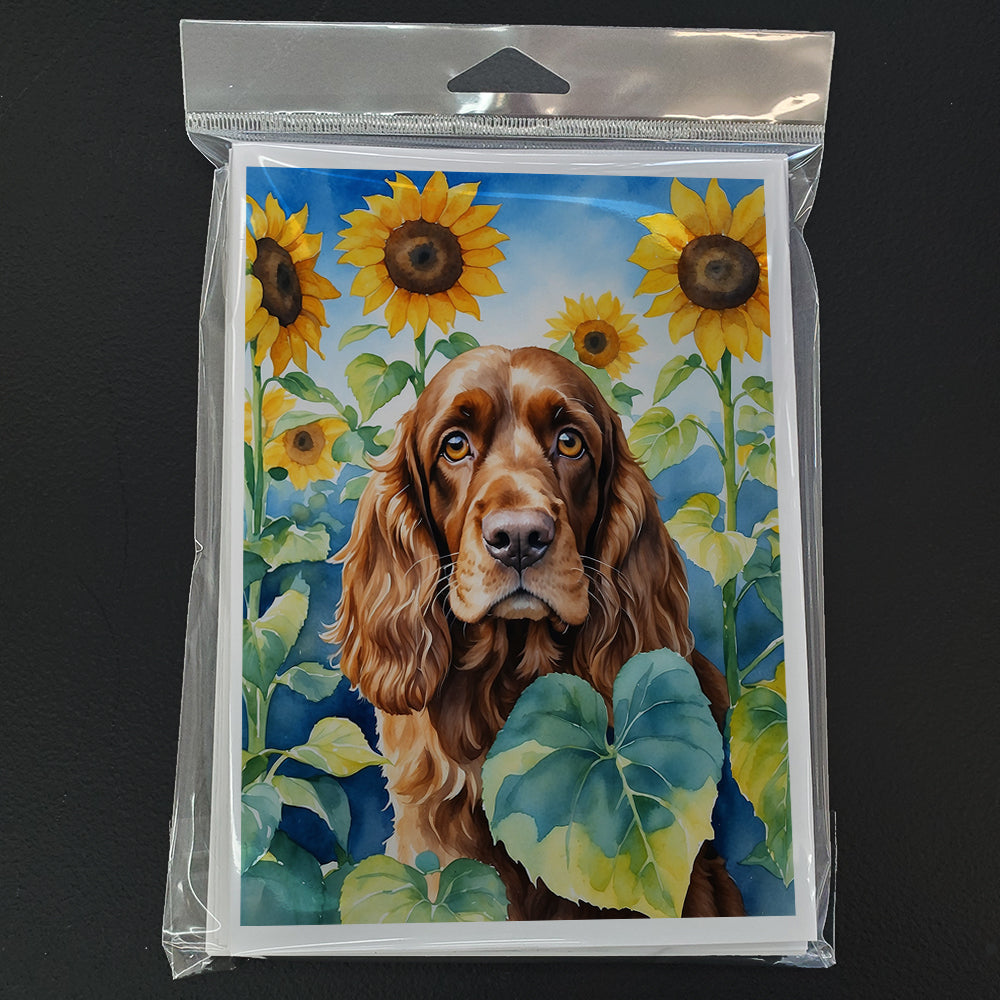English Cocker Spaniel in Sunflowers Greeting Cards Pack of 8 Blank Cards with Envelopes Whimsical A7 Size 5x7