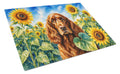 English Cocker Spaniel in Sunflowers Cutting Board Tempered Glass Kitchen Cutting Surface, Heat Resistant Chopping Board with Non-Slip Feet, Decorative Food Prep & Serving
