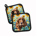 English Cocker Spaniel in Sunflowers Pot Holder Set of 2 Heat Resistant Quilted Hot Pads 7.5 x 7.5 Inch, Insulated Kitchen Trivets for Cooking & Baking