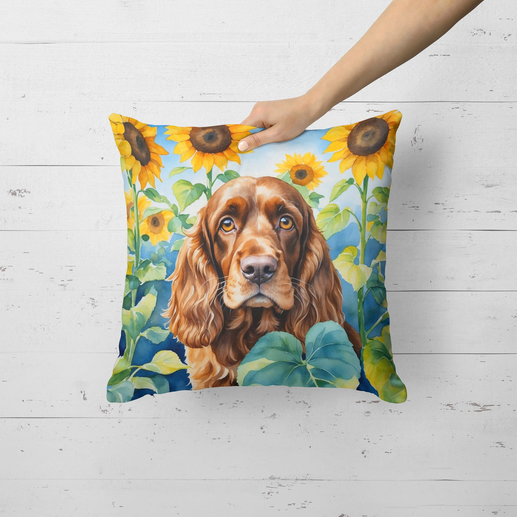 English Cocker Spaniel in Sunflowers Decorative Throw Pillow 18x18 Indoor Outdoor Accent Cushion, Fabric Cover with Insert for Sofa, Bed, Porch & Living Room