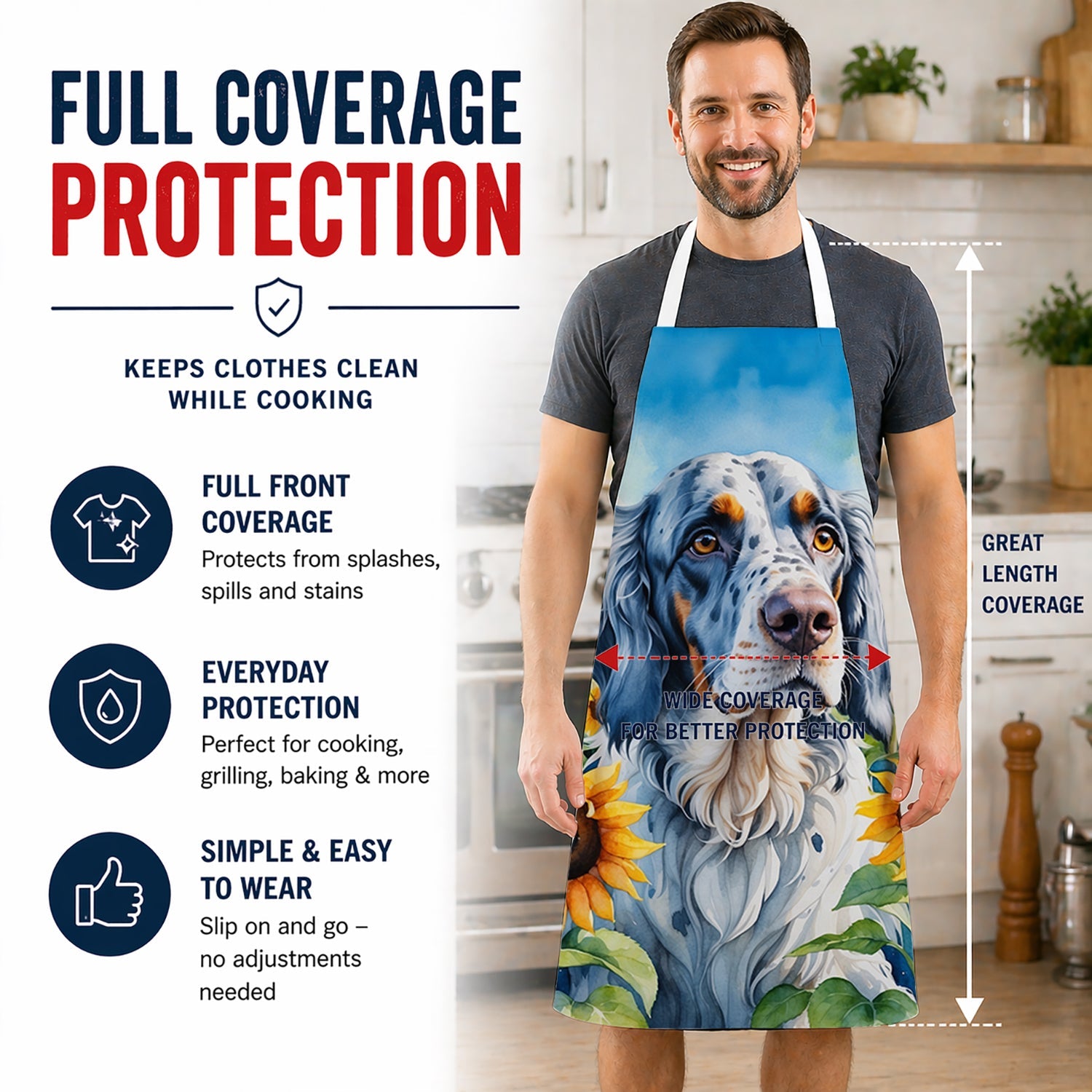 English Setter in Sunflowers Apron Cooking Kitchen Server Baking Crafts Gardening for Adult Women Men, Unisex, Large, Multicolor