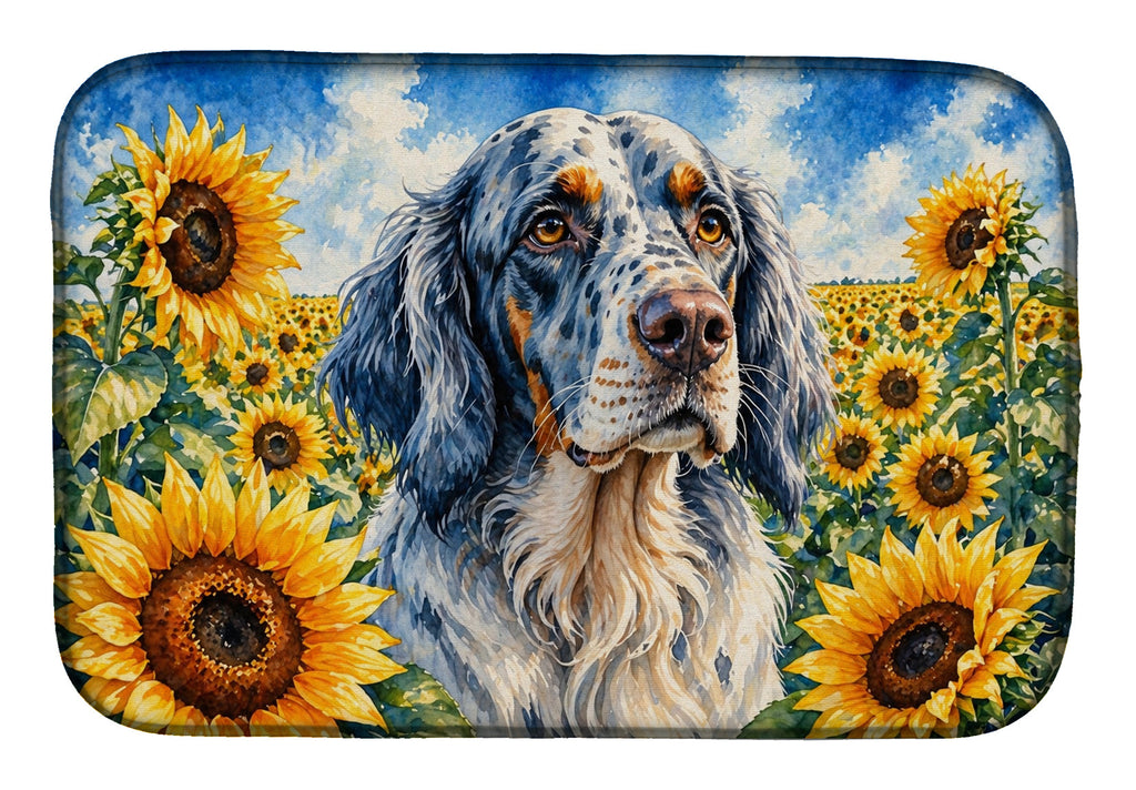 English Setter in Sunflowers Dish Drying Mat Absorbent Dish Drying Mat Pad for Kitchen Counter Dish Drainer Mat for Countertop, 14 x 21", Multicolor