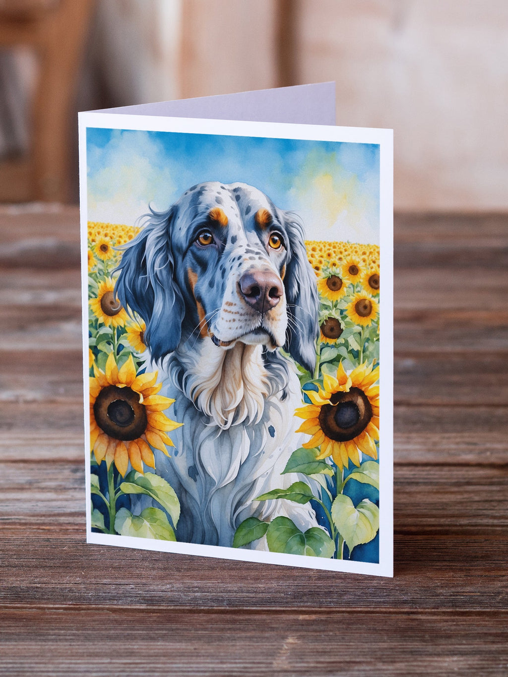 English Setter in Sunflowers Greeting Cards Pack of 8 Blank Cards with Envelopes Whimsical A7 Size 5x7