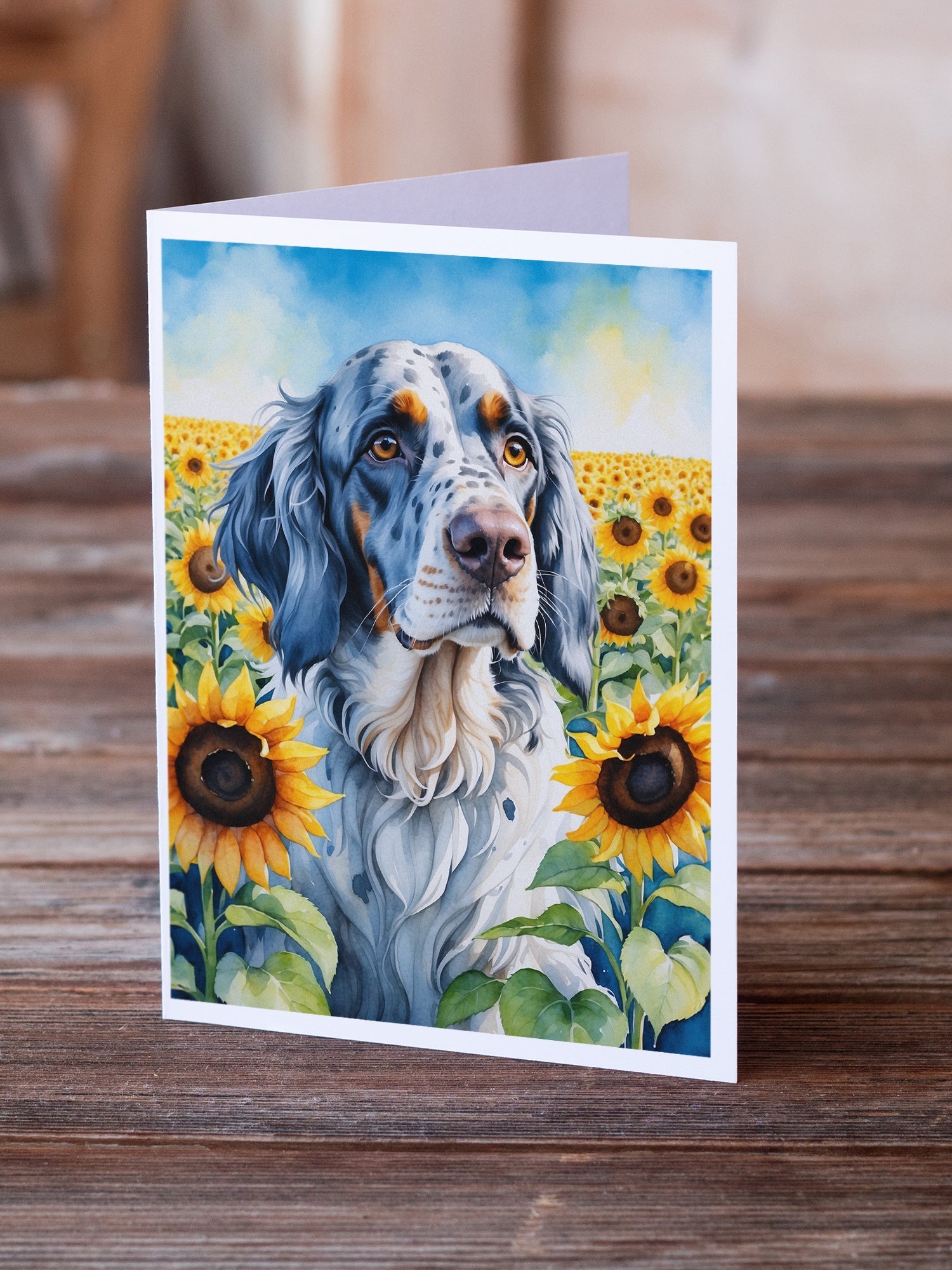 English Setter in Sunflowers Greeting Cards Pack of 8 Blank Cards with Envelopes Whimsical A7 Size 5x7