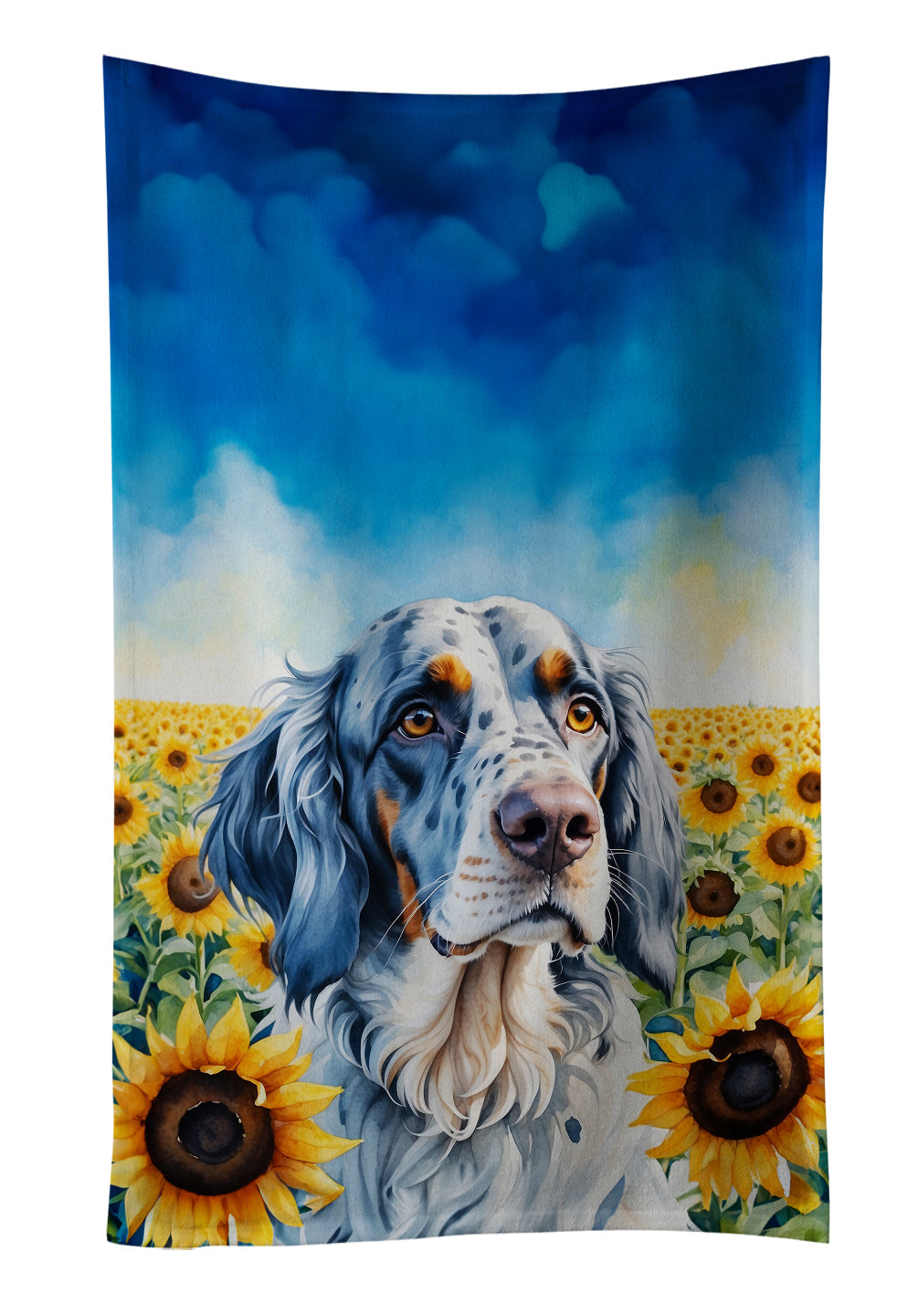 English Setter in Sunflowers Kitchen Towel Velour Plush Front and Cotton Loop Back Machine Washable