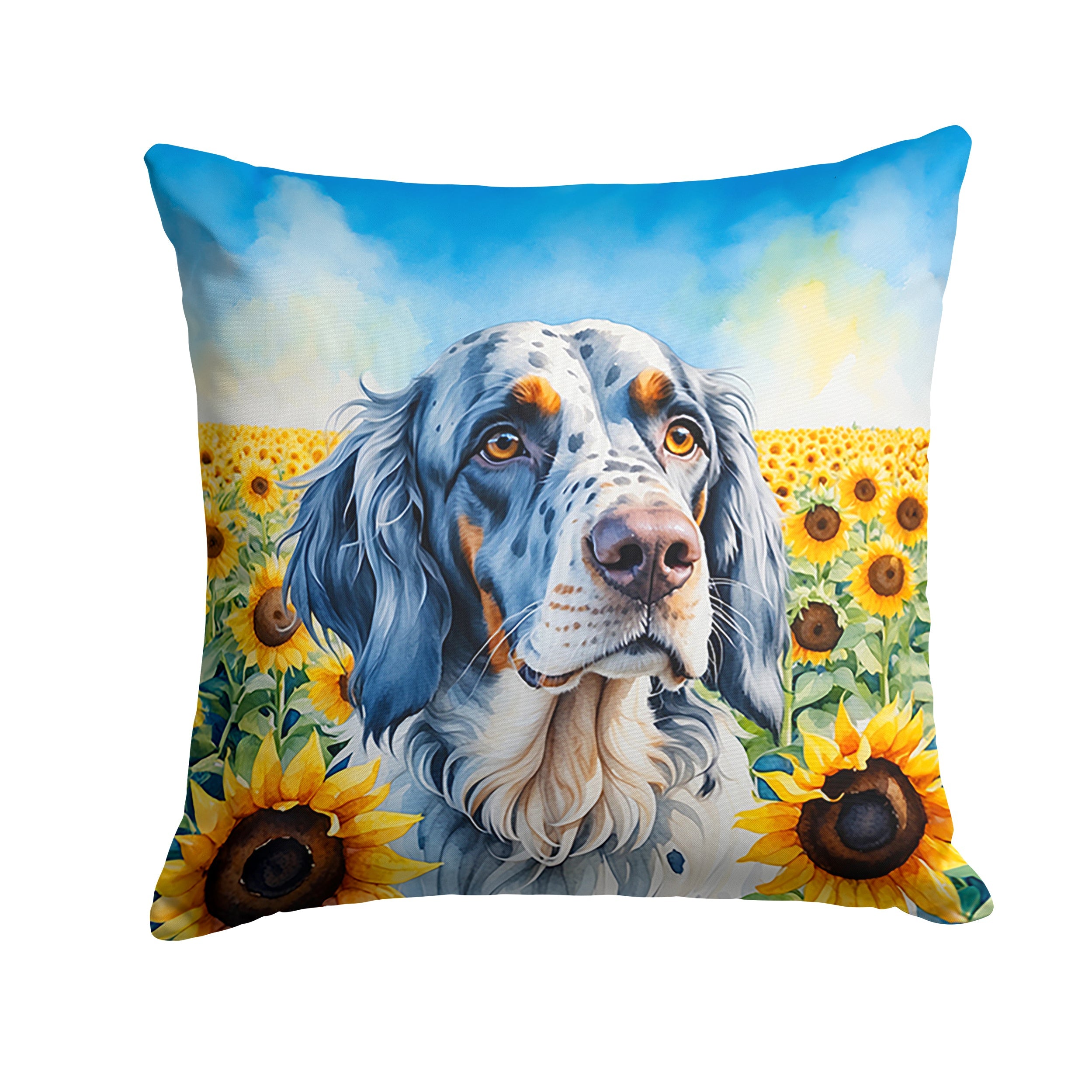English Setter in Sunflowers Decorative Throw Pillow 14x14 Indoor Outdoor Accent Cushion, Fabric Cover with Insert for Sofa, Bed, Porch & Living Room