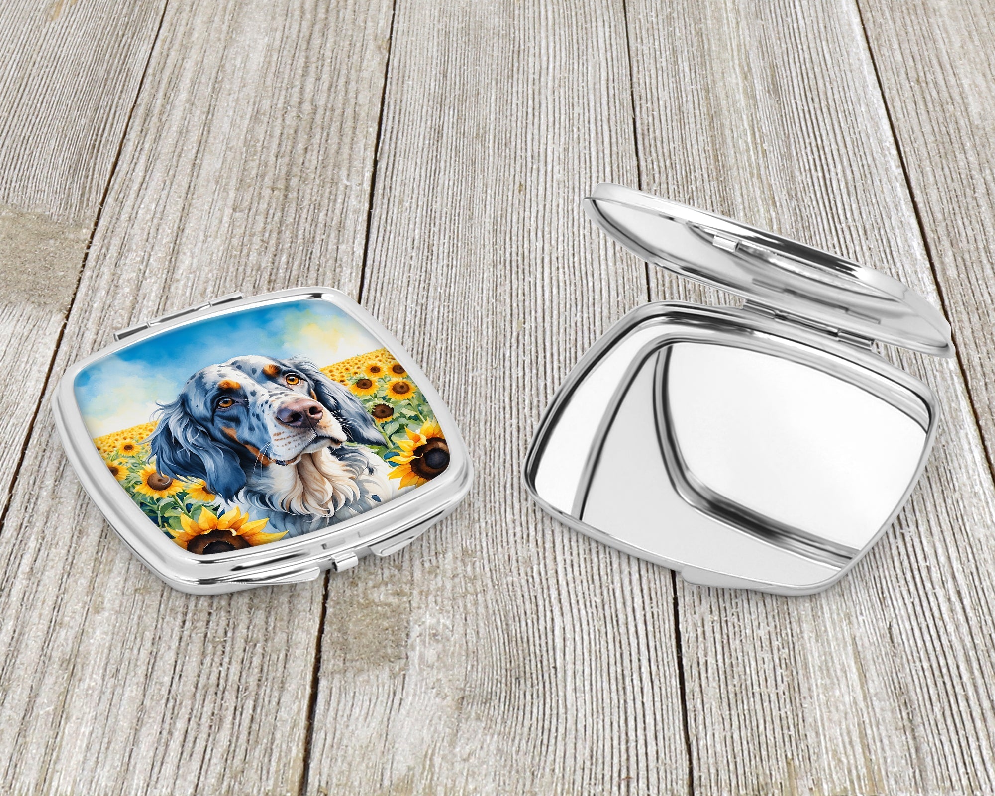 English Setter in Sunflowers Compact Mirror Decorative Travel Makeup Mirror for Women Girls Gifts Pocket Makeup Mirror Folding Handheld