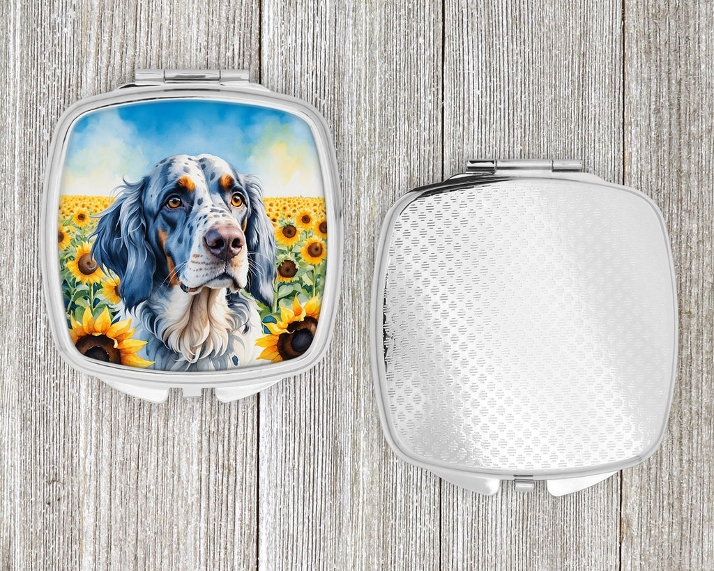 English Setter in Sunflowers Compact Mirror Decorative Travel Makeup Mirror for Women Girls Gifts Pocket Makeup Mirror Folding Handheld