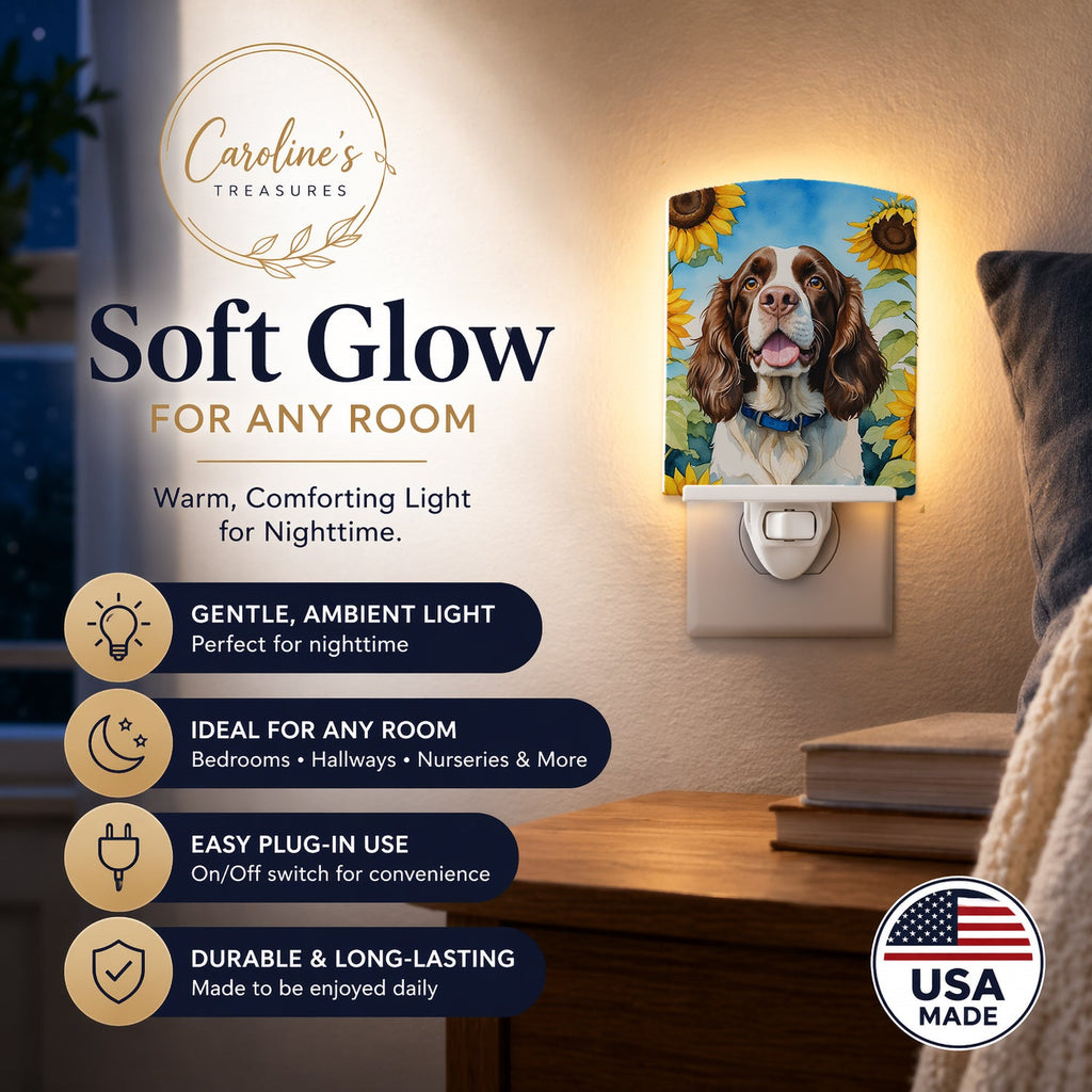 English Springer Spaniel in Sunflowers Ceramic Night Light Compact, UL-Certified, Ideal for Bedroom, Bathroom, Nursery, Hallway, Kitchen, 6x4x3, Multicolor