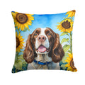English Springer Spaniel in Sunflowers Decorative Throw Pillow 18x18 Indoor Outdoor Accent Cushion, Fabric Cover with Insert for Sofa, Bed, Porch & Living Room