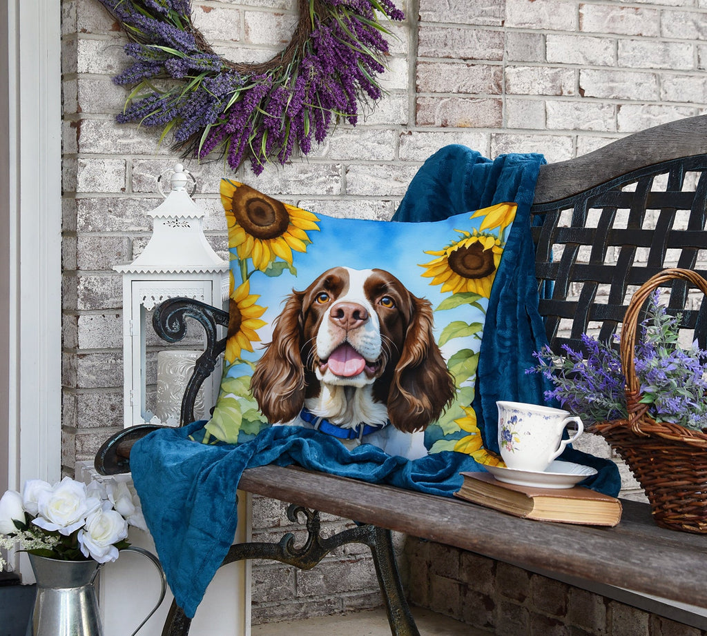 English Springer Spaniel in Sunflowers Decorative Throw Pillow 18x18 Indoor Outdoor Accent Cushion, Fabric Cover with Insert for Sofa, Bed, Porch & Living Room