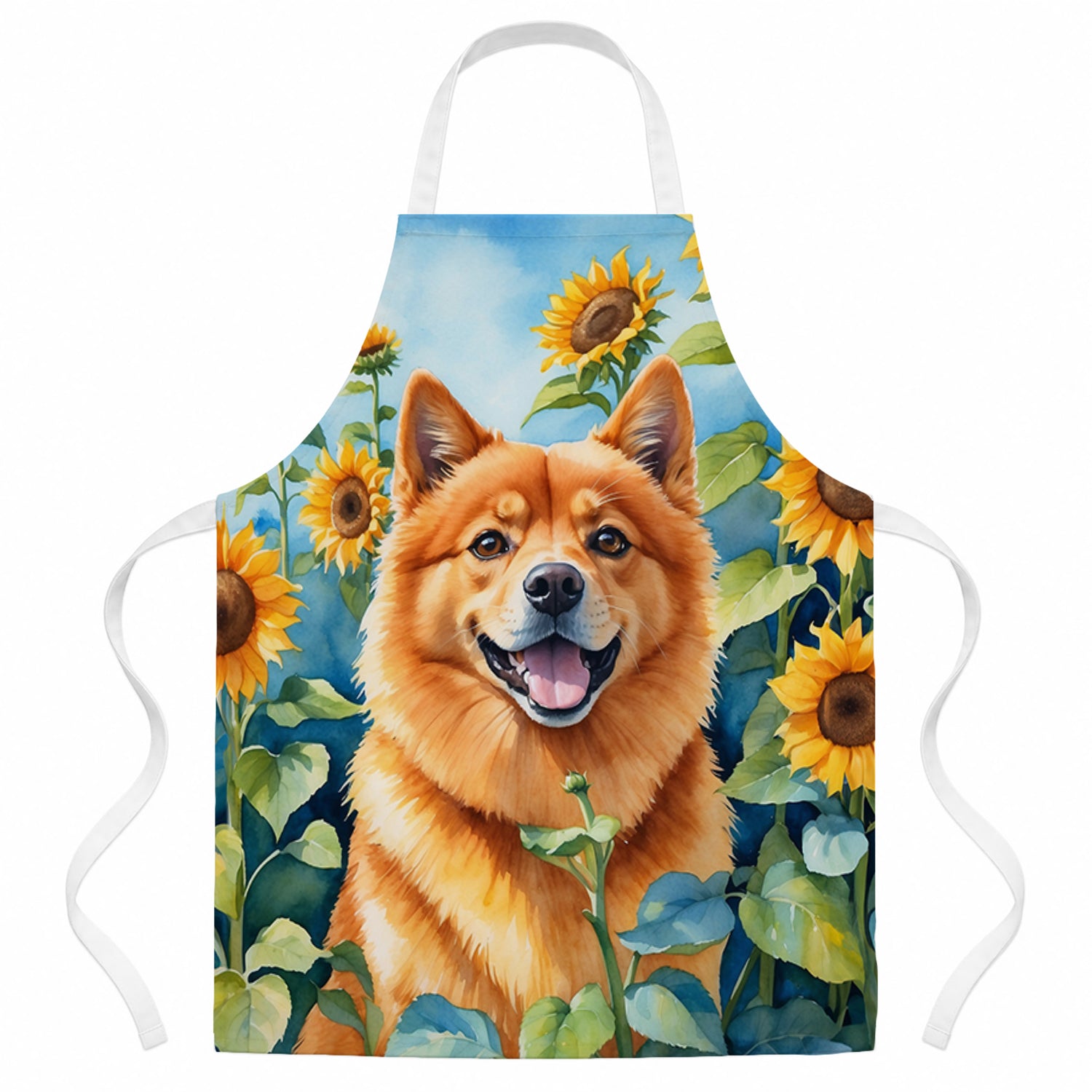 Finnish Spitz in Sunflowers Apron Cooking Kitchen Server Baking Crafts Gardening for Adult Women Men, Unisex, Large, Multicolor