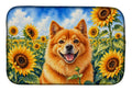 Finnish Spitz in Sunflowers Dish Drying Mat Absorbent Dish Drying Mat Pad for Kitchen Counter Dish Drainer Mat for Countertop, 14 x 21", Multicolor