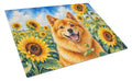 Finnish Spitz in Sunflowers Cutting Board Tempered Glass Kitchen Cutting Surface, Heat Resistant Chopping Board with Non-Slip Feet, Decorative Food Prep & Serving