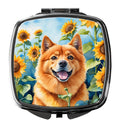 Finnish Spitz in Sunflowers Compact Mirror Decorative Travel Makeup Mirror for Women Girls Gifts Pocket Makeup Mirror Folding Handheld