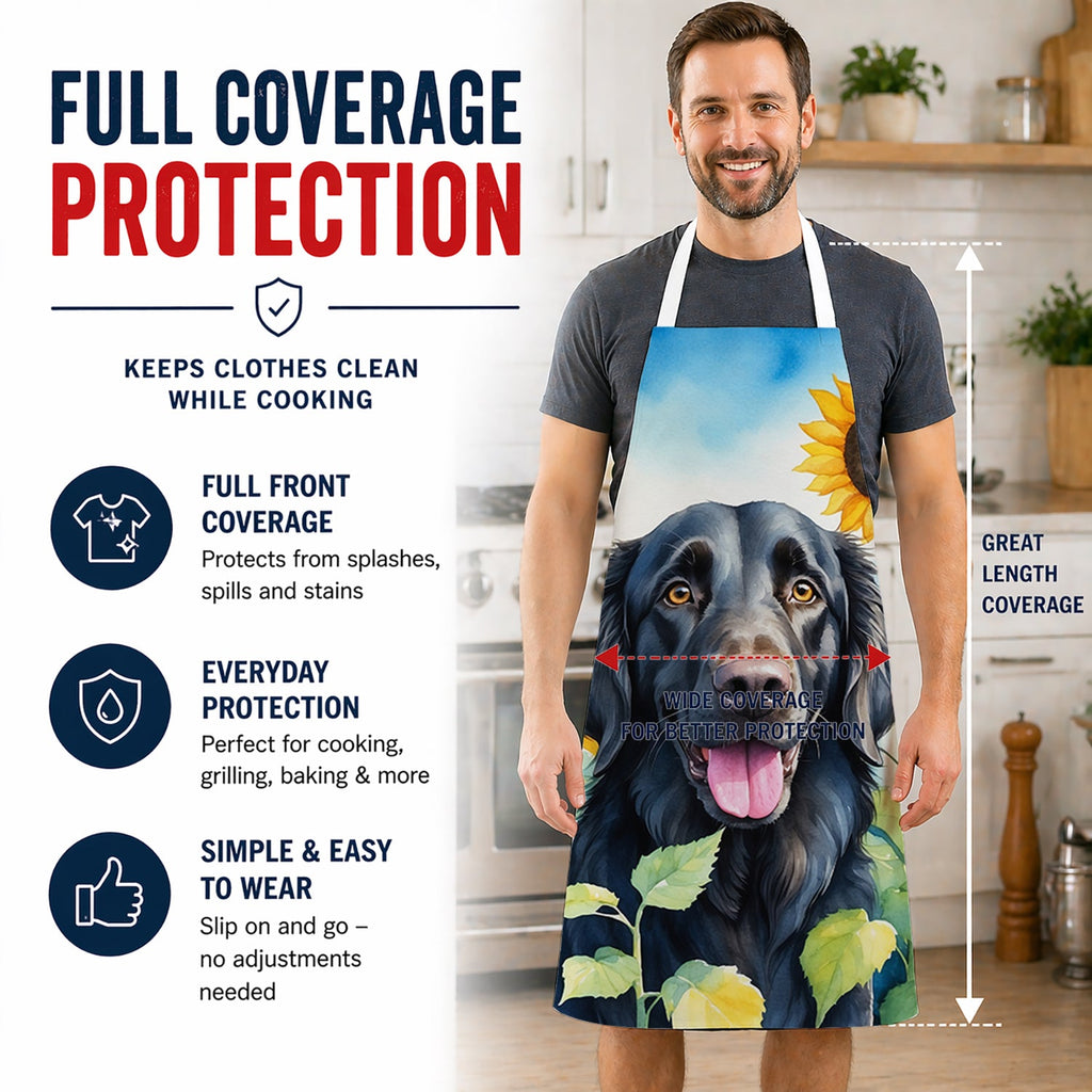 Flat-Coated Retriever in Sunflowers Apron Cooking Kitchen Server Baking Crafts Gardening for Adult Women Men, Unisex, Large, Multicolor