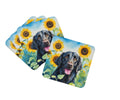 Flat-Coated Retriever in Sunflowers Foam Coasters Set of 4 Cup Coasters for Indoor Outdoor, Tabletop Protection, Anti Slip, Mouse pad Material