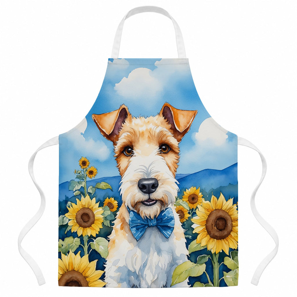 Fox Terrier in Sunflowers Apron Cooking Kitchen Server Baking Crafts Gardening for Adult Women Men, Unisex, Large, Multicolor
