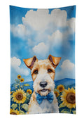Fox Terrier in Sunflowers Kitchen Towel Velour Plush Front and Cotton Loop Back Machine Washable