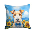 Fox Terrier in Sunflowers Decorative Throw Pillow 14x14 Indoor Outdoor Accent Cushion, Fabric Cover with Insert for Sofa, Bed, Porch & Living Room