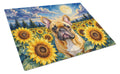 French Bulldog in Sunflowers Cutting Board Tempered Glass Kitchen Cutting Surface, Heat Resistant Chopping Board with Non-Slip Feet, Decorative Food Prep & Serving