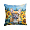 French Bulldog in Sunflowers Decorative Throw Pillow 18x18 Indoor Outdoor Accent Cushion, Fabric Cover with Insert for Sofa, Bed, Porch & Living Room