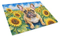 French Bulldog in Sunflowers Cutting Board Tempered Glass Kitchen Cutting Surface, Heat Resistant Chopping Board with Non-Slip Feet, Decorative Food Prep & Serving
