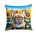French Bulldog in Sunflowers Decorative Throw Pillow 18x18 Indoor Outdoor Accent Cushion, Fabric Cover with Insert for Sofa, Bed, Porch & Living Room