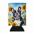French Bulldog in Sunflowers Can or Bottle Hugger Cooler Sleeve for Standard 12 oz Cans, Insulated Foam Beer & Soda Can Hugger Reusable