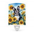 French Bulldog in Sunflowers Ceramic Night Light Compact, UL-Certified, Ideal for Bedroom, Bathroom, Nursery, Hallway, Kitchen, 6x4x3, Multicolor