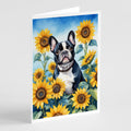 French Bulldog in Sunflowers Greeting Cards Pack of 8 Blank Cards with Envelopes Whimsical A7 Size 5x7