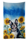 French Bulldog in Sunflowers Kitchen Towel Velour Plush Front and Cotton Loop Back Machine Washable