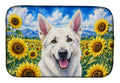 White German Shepherd in Sunflowers Dish Drying Mat Absorbent Dish Drying Mat Pad for Kitchen Counter Dish Drainer Mat for Countertop, 14 x 21", Multicolor