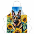 German Shepherd in Sunflowers Apron Cooking Kitchen Server Baking Crafts Gardening for Adult Women Men, Unisex, Large, Multicolor