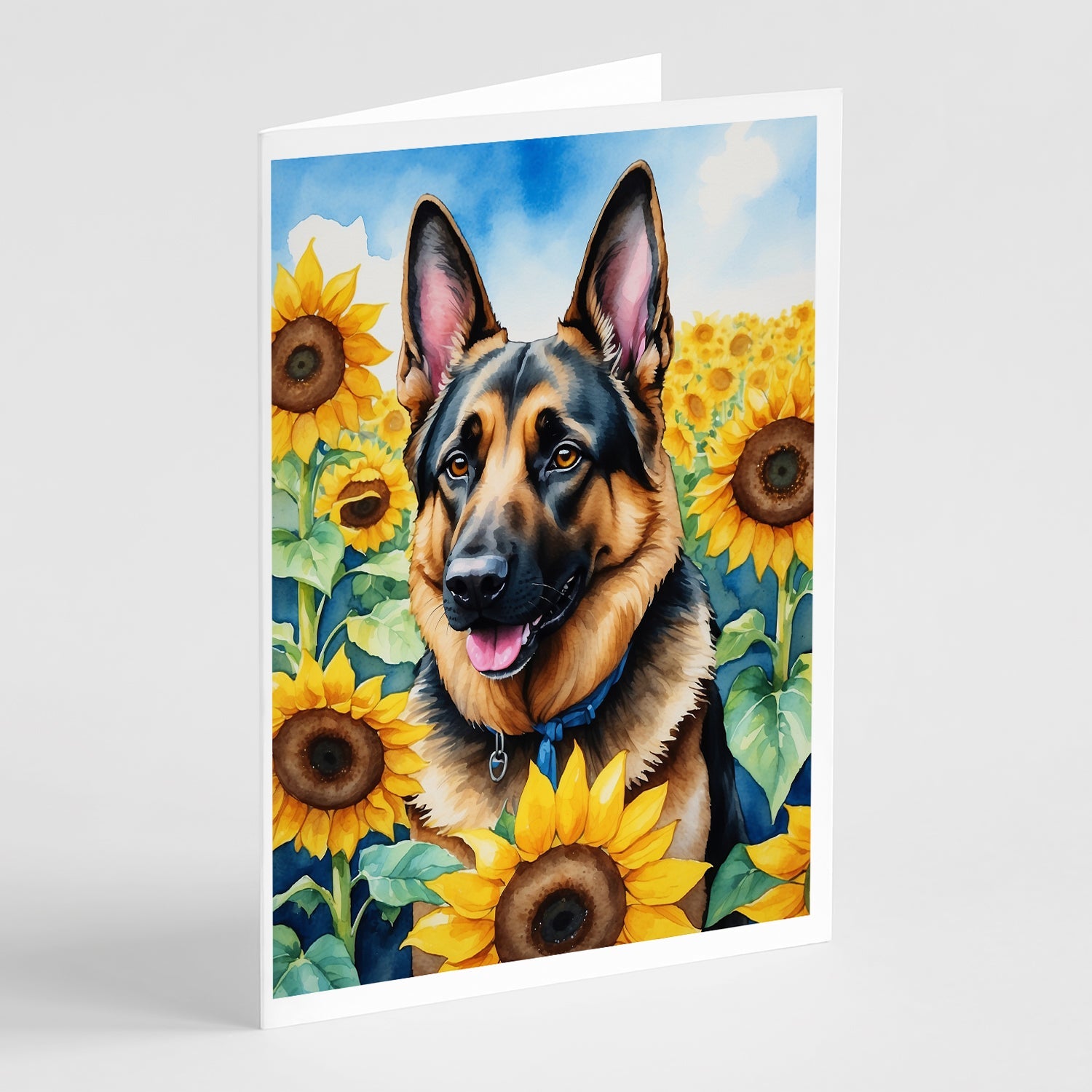 German Shepherd in Sunflowers Greeting Cards Pack of 8 Blank Cards with Envelopes Whimsical A7 Size 5x7